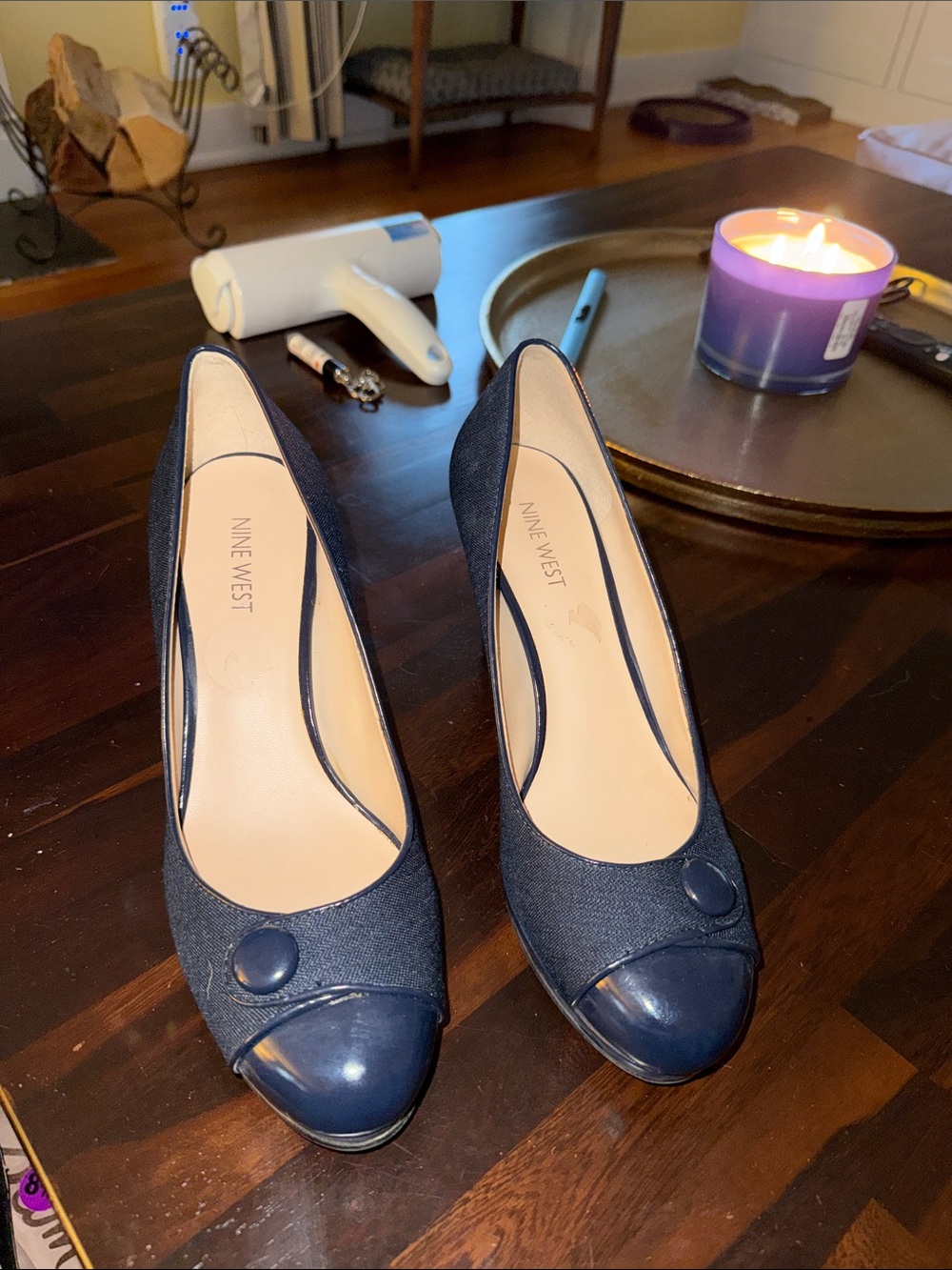 Nine West Navy Blue Women's Peep-Toe Pumps